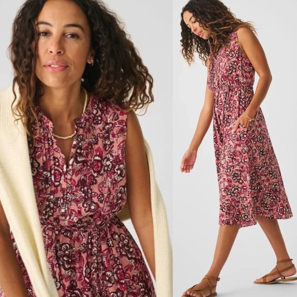 Faherty Pink Floral Midi Dress - Picture 7 of 15